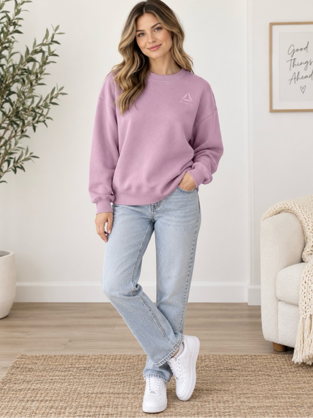 Reebok Dusty Mauve Crewneck Sweatshirt Size Medium